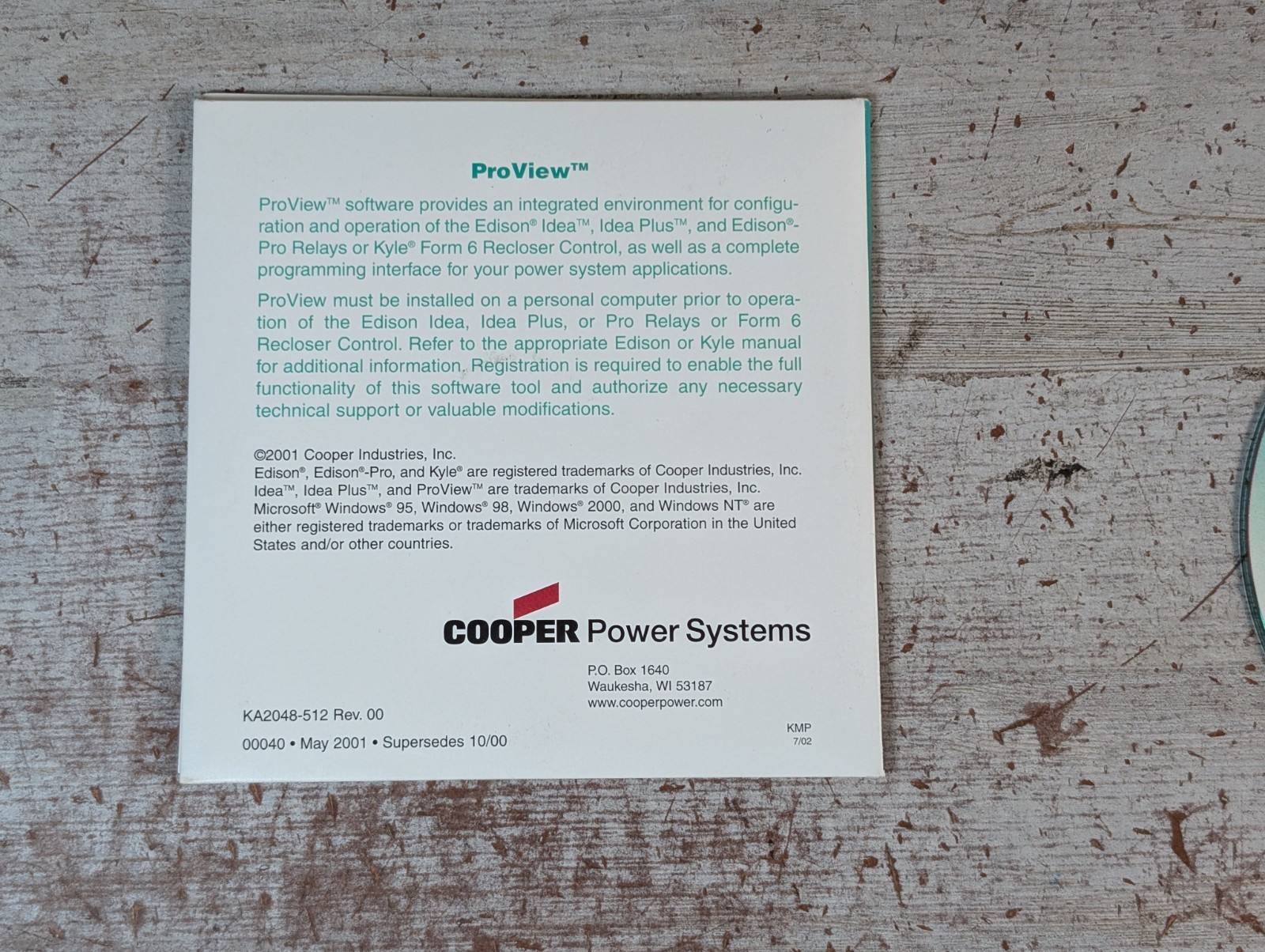 Cooper Power Systems ProView 3.2.2 Software CD Kyle Form 6 F6 Edison Idea Relay