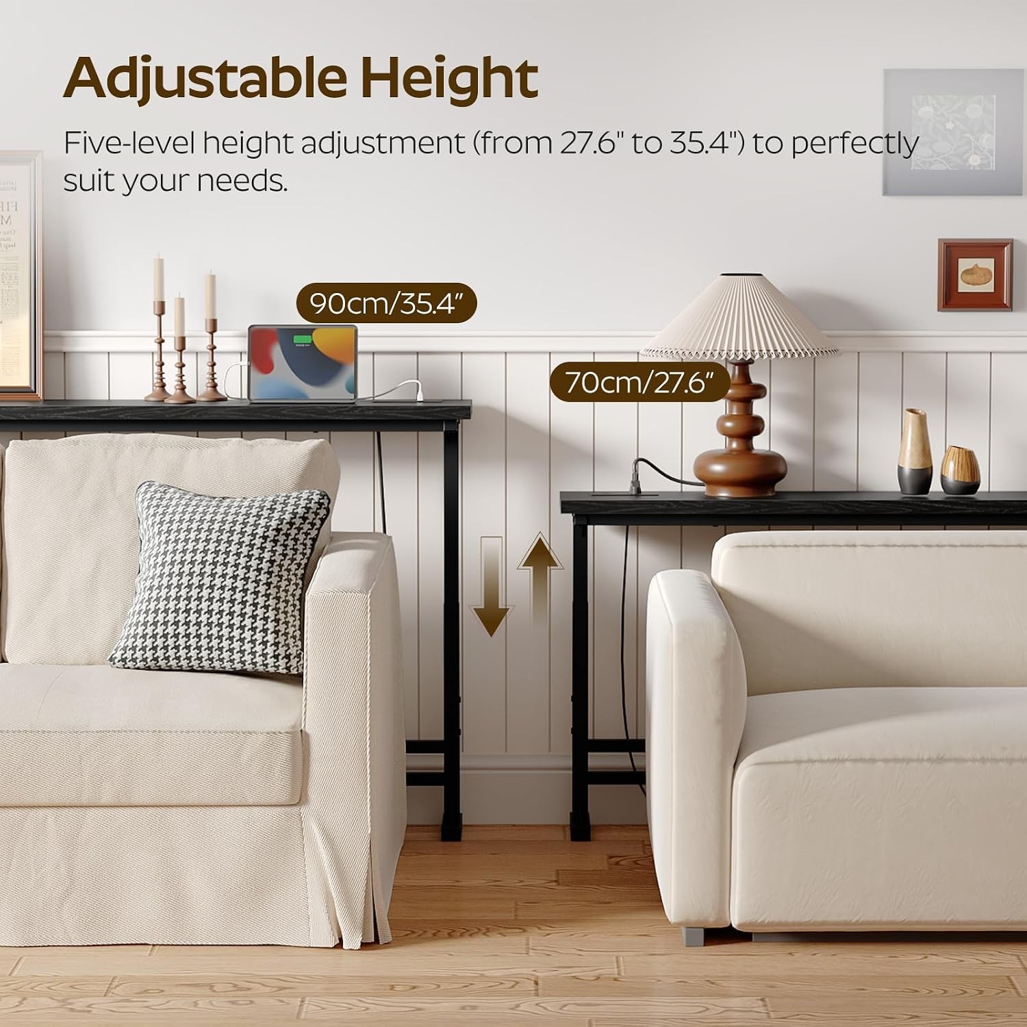 78.7" Console Table with Adjustable Height (27.6"-35.4") and Power Outlet