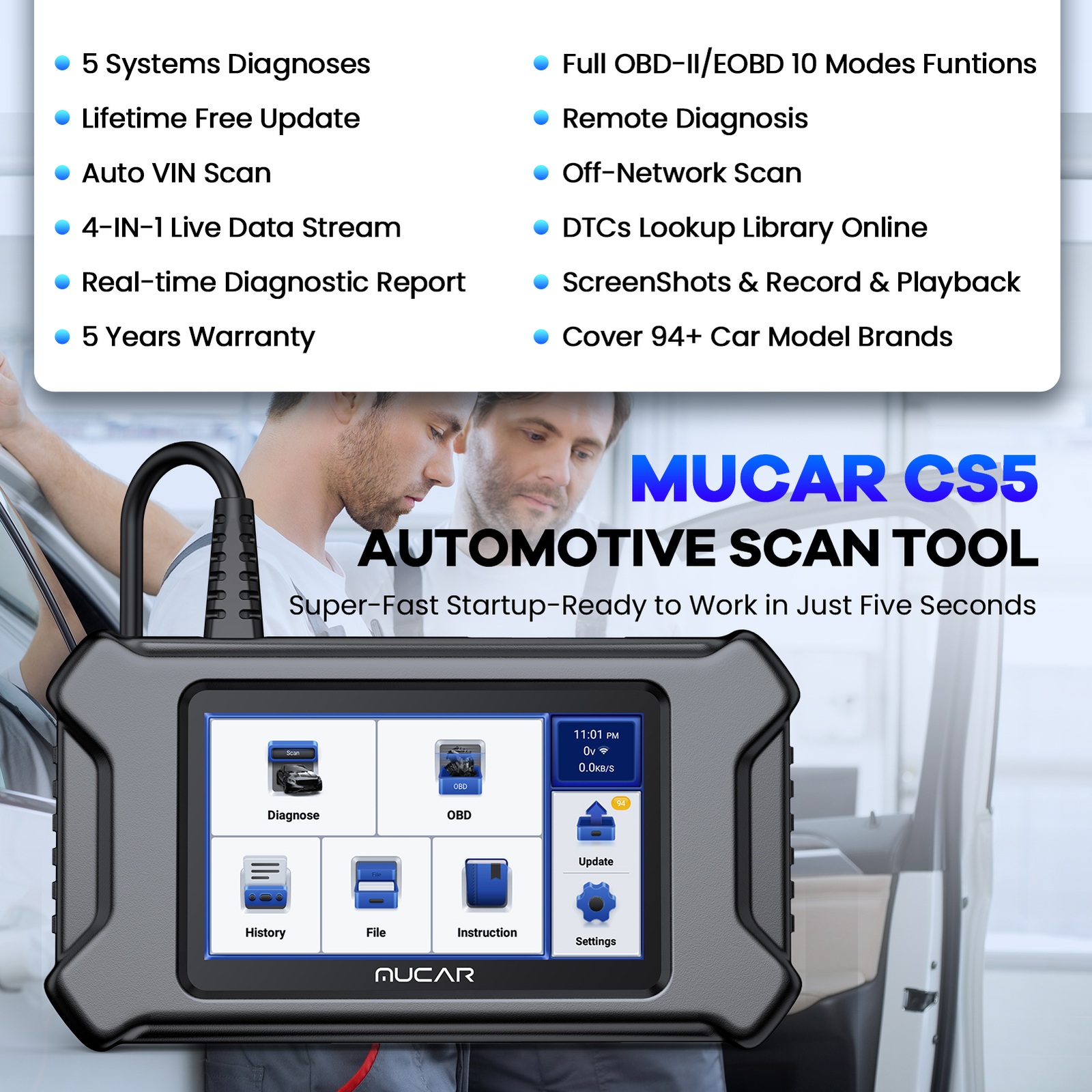 MUCAR CS5 Car OBD2 Scanner Code Reader Engine ABS SRS TCM BCM Diagnostic Tool