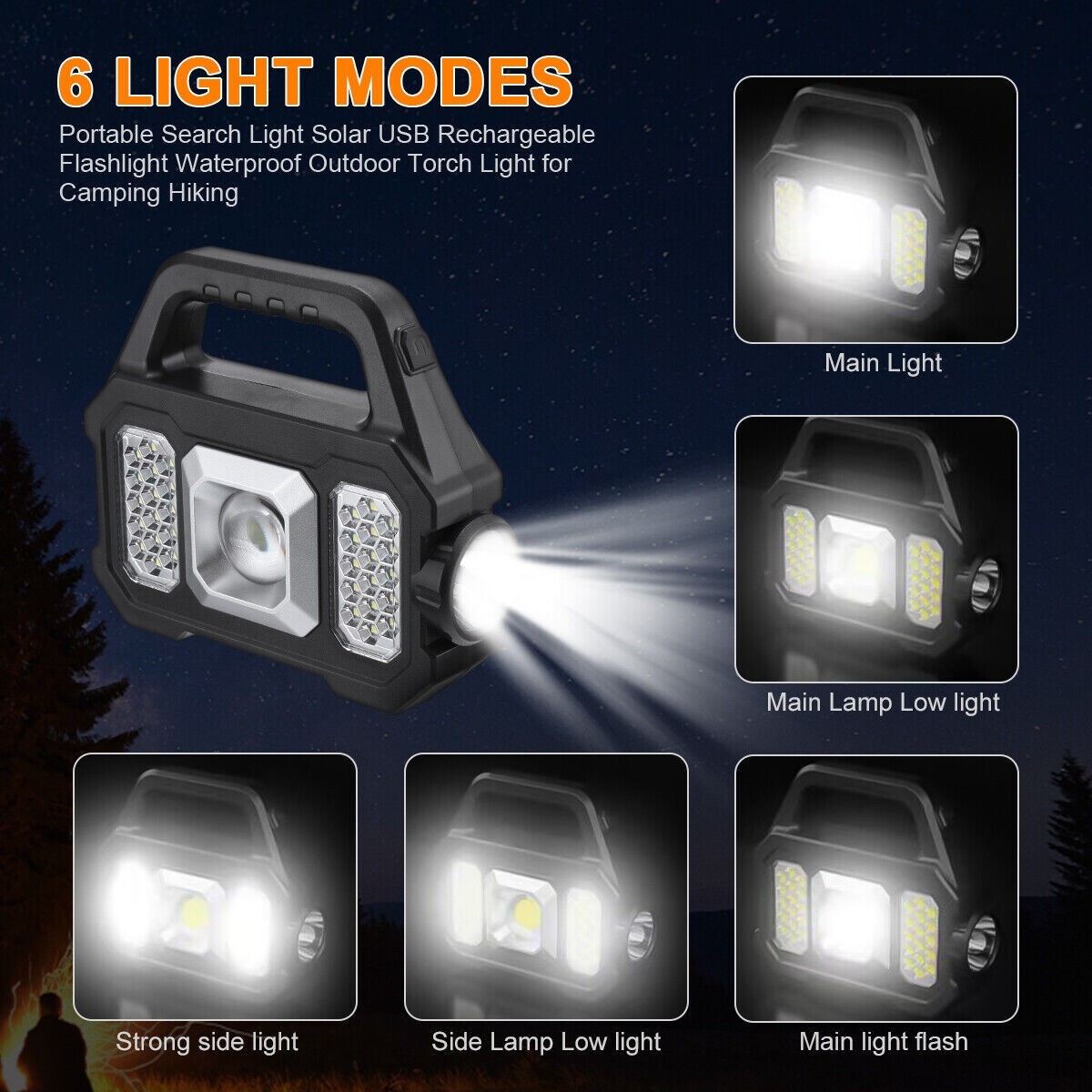 Solar Power LED Camping Lamp Flashlight Tent Light Lantern Rechargeable Battery