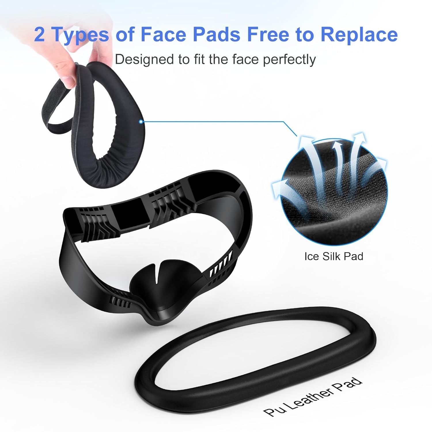 Facial Interface Cooling Fan for Meta Quest 3S Accessories, Soft PU Leather & Ic
