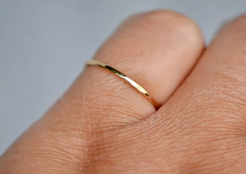 14k Gold Thin Ring Hammered Ring Stackable, Minimalist SZ: 5, 6, 7, and 8,9,10