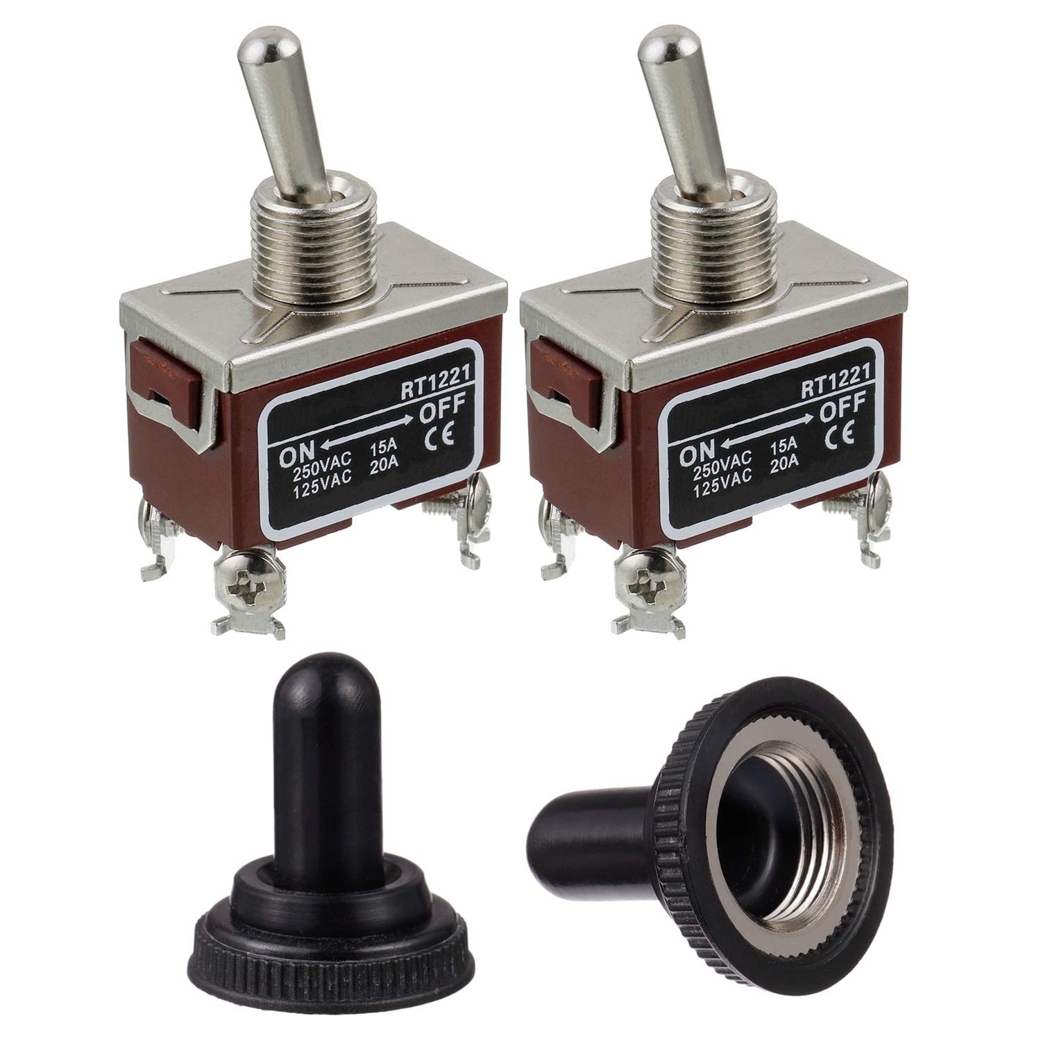 RT1221 Toggle Switch 125V 20A 250V 15A DPST ON  Off 4 Terminal pin Rocker Swi...