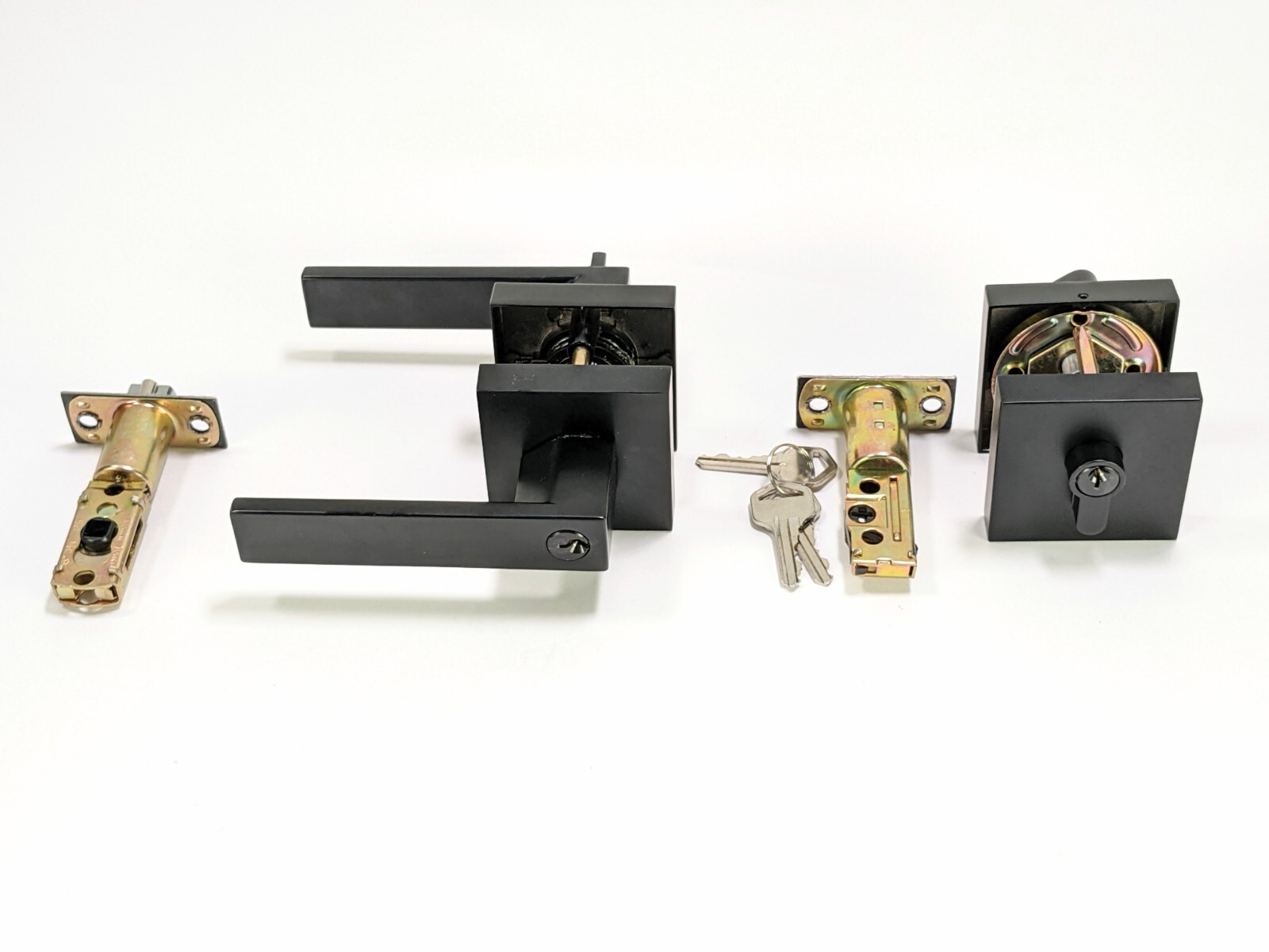 10 Pack Square Keyed Entry Levers & Single Cylinder Deadbolt Combo Flat Black