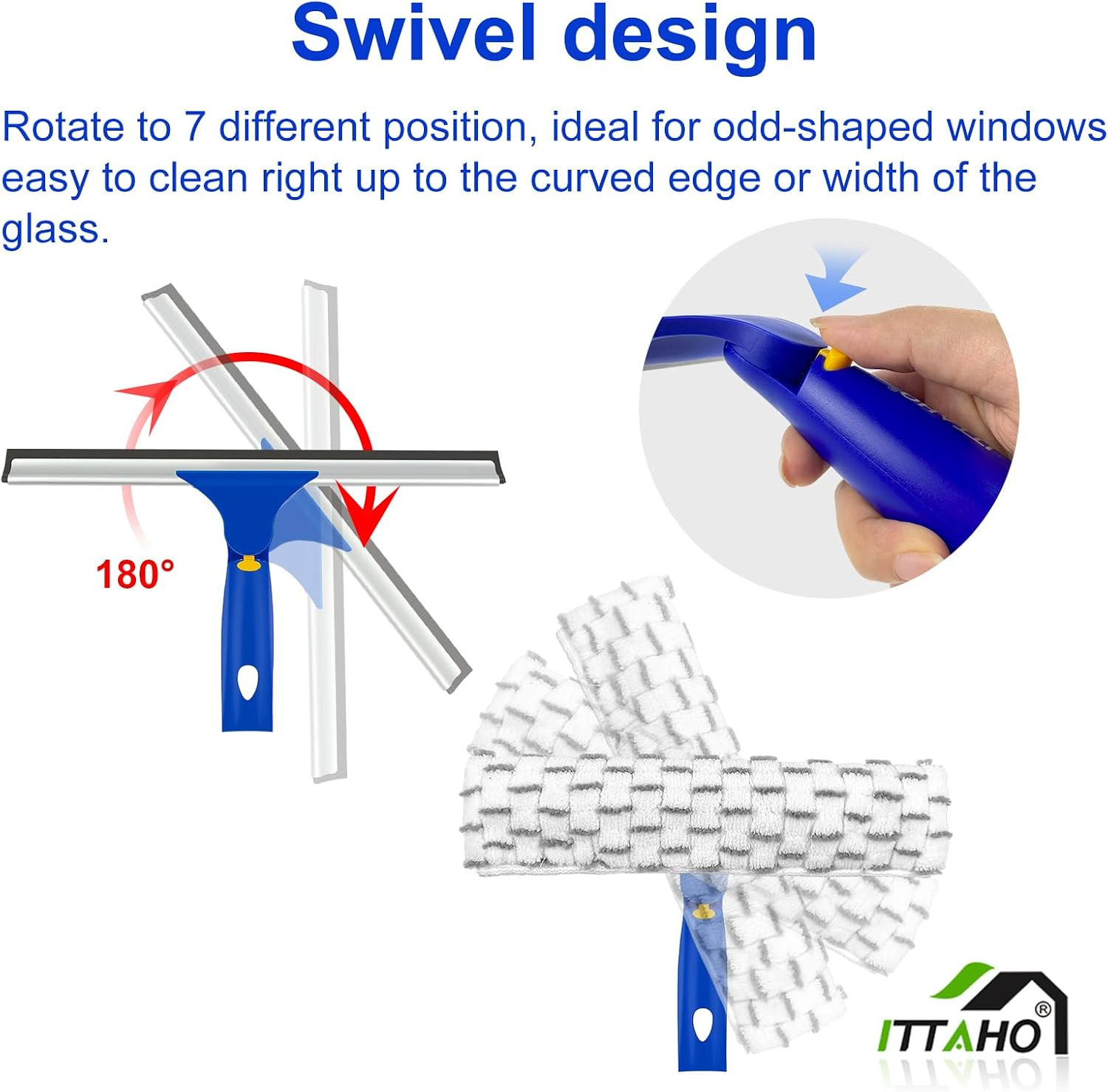 Window Squeegee with Extension Pole, Separate 12" Squeegee & 11" Microfiber Scru