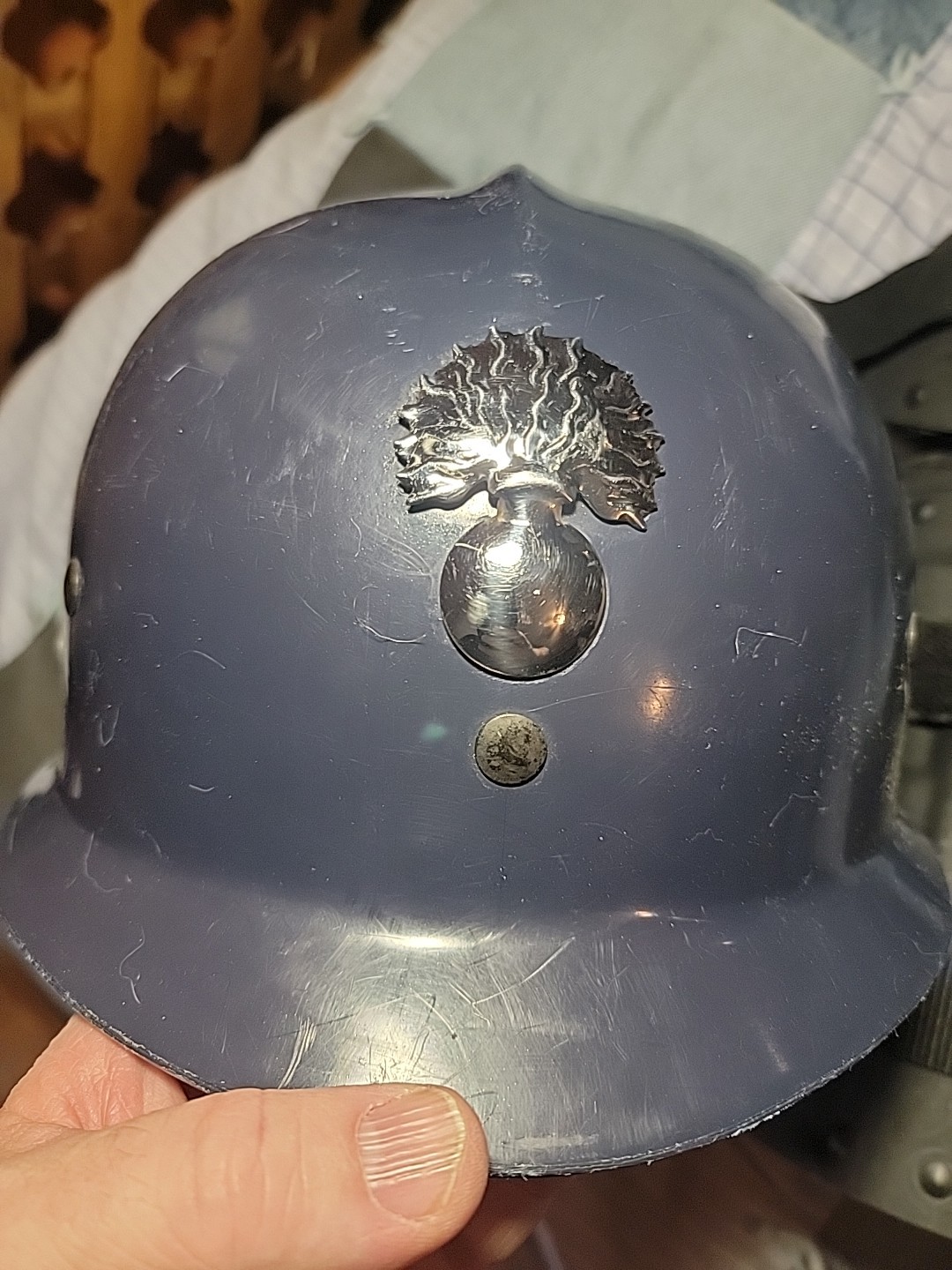 VTG French Gendarme Riot Helmet W Bomb Emblem/Liner+Chin Strap +Forearm Guards