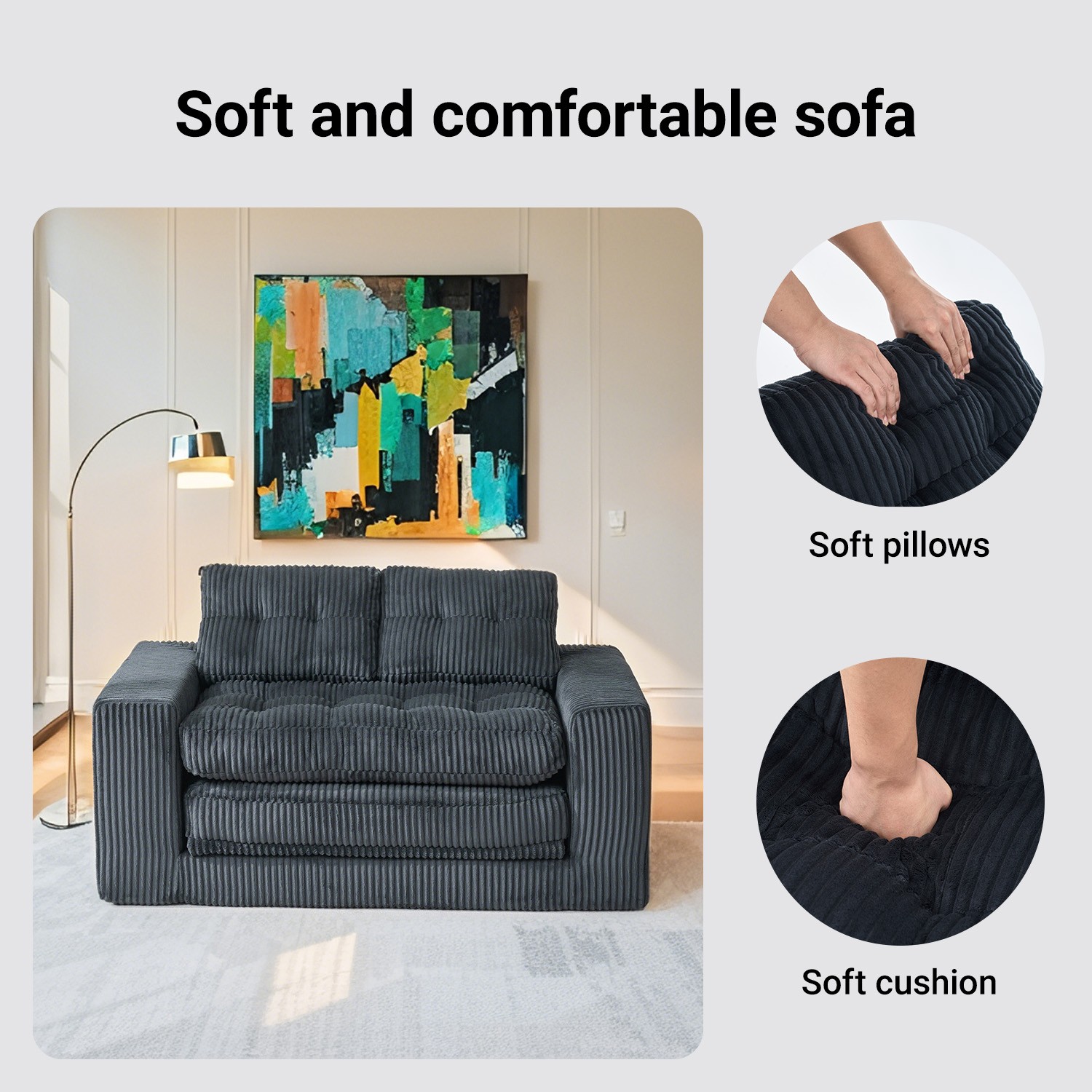 Loveseat Sofa Bed with Memory Foam & Steel Frame - No Assembly, Convertible