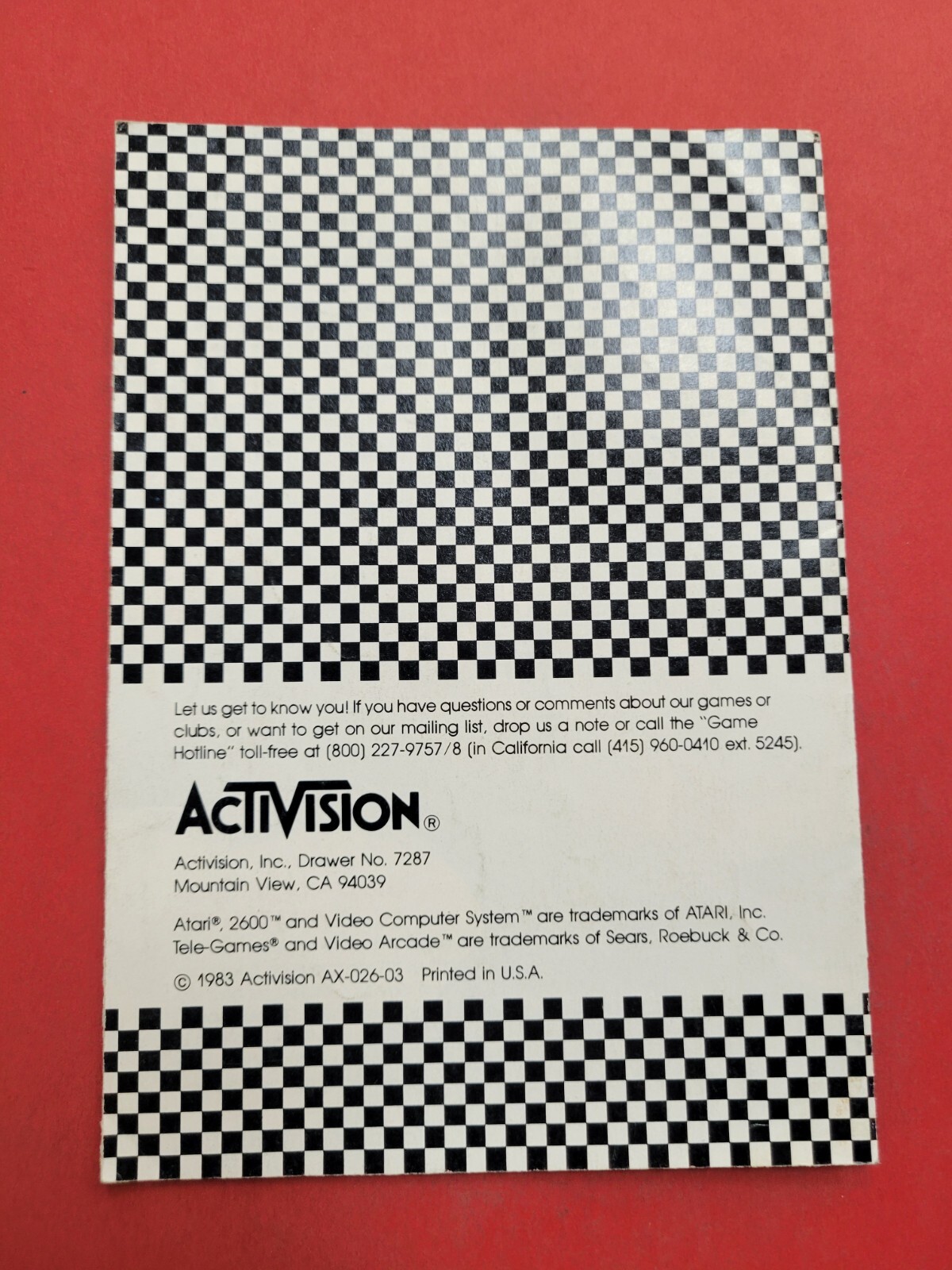 1983 Atari 2600 Activision National Enduro Manual