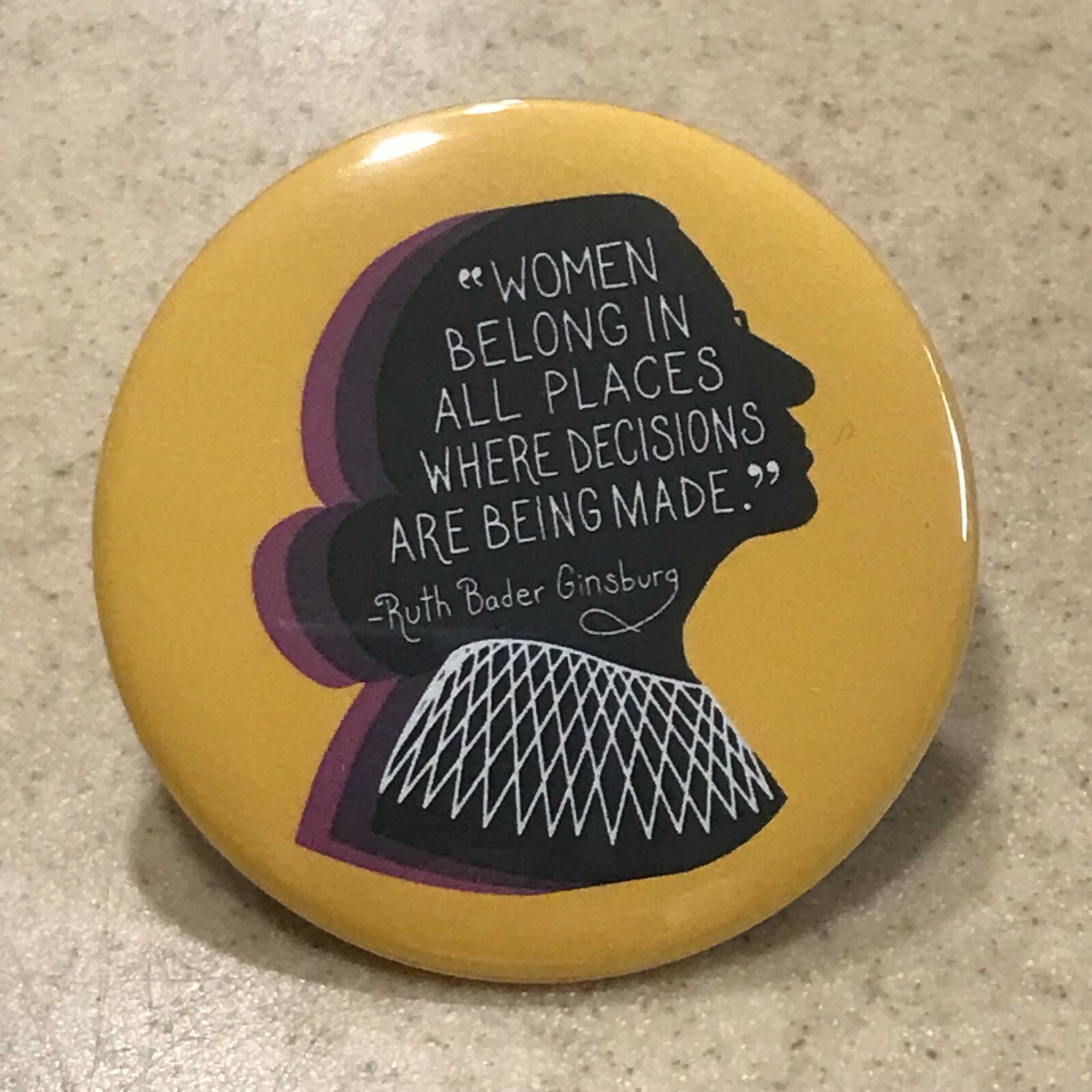 Ruth Bader Ginsburg, RBG .Pin-Back Button 2 1/4 inch.SHIPS FREE