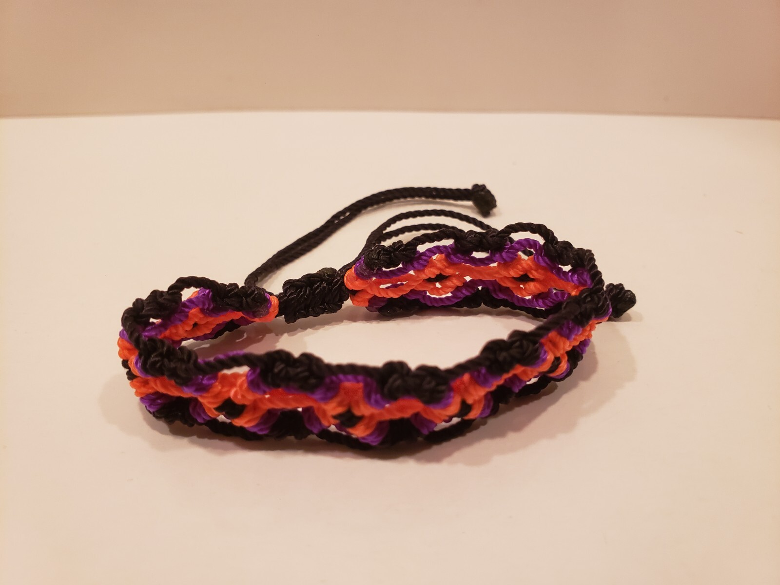 Hand Made String Bracelet Universal/Adjustable Size Black, Purple, Orange
