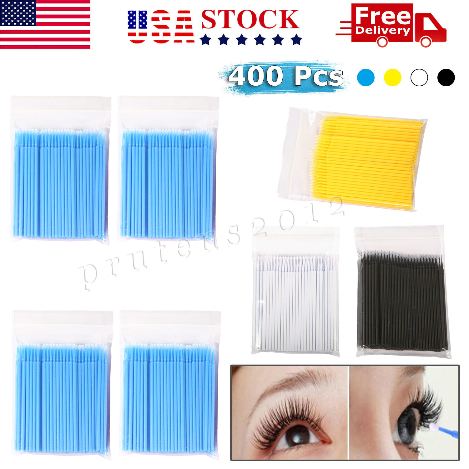 400 Microbrush Micro Brush Applicator Tips for Makeup Eyelash Dental 4 sizes