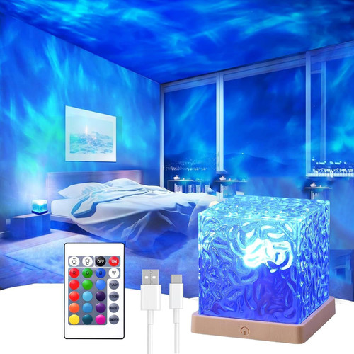 Ocean Wave Projector Light, 16 Color Rechargeable Lamp, with Purple