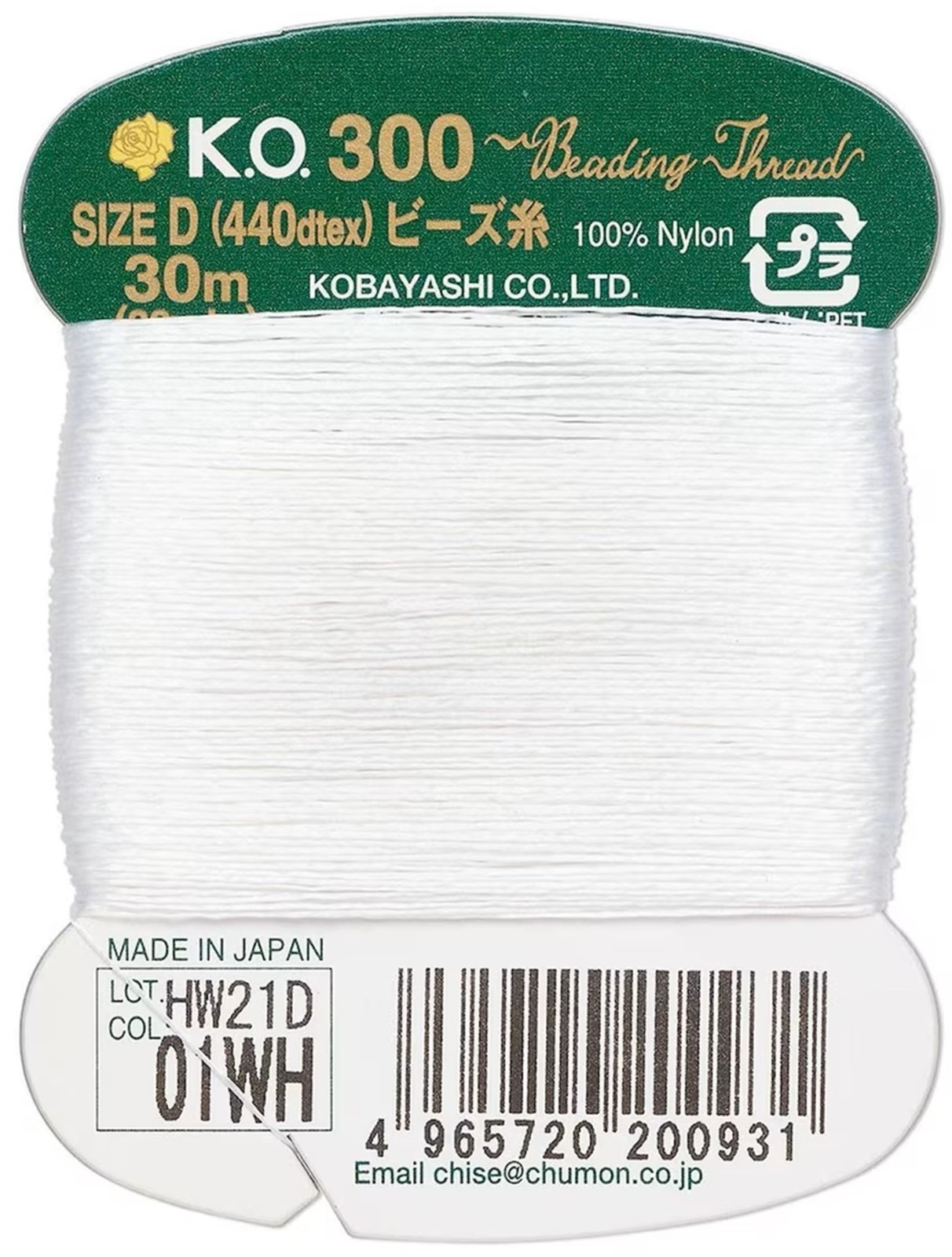 Beading Thread K.O. 440dTex 30 m Card White Size D