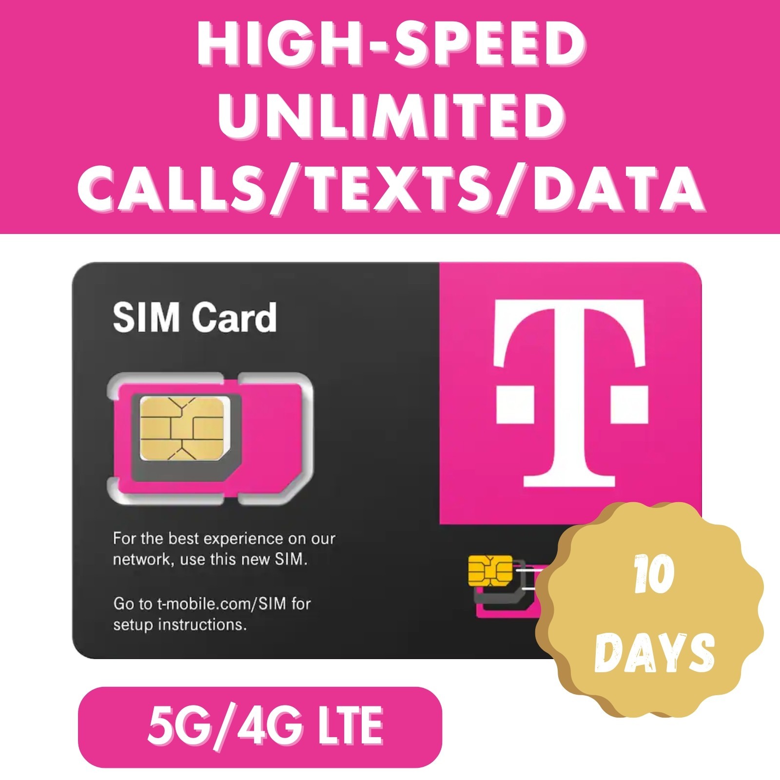 T-Mobile Prepaid SIM Card (10 Day) – Unlimited Talk Text Data | 5G/4G LTE | BYOD