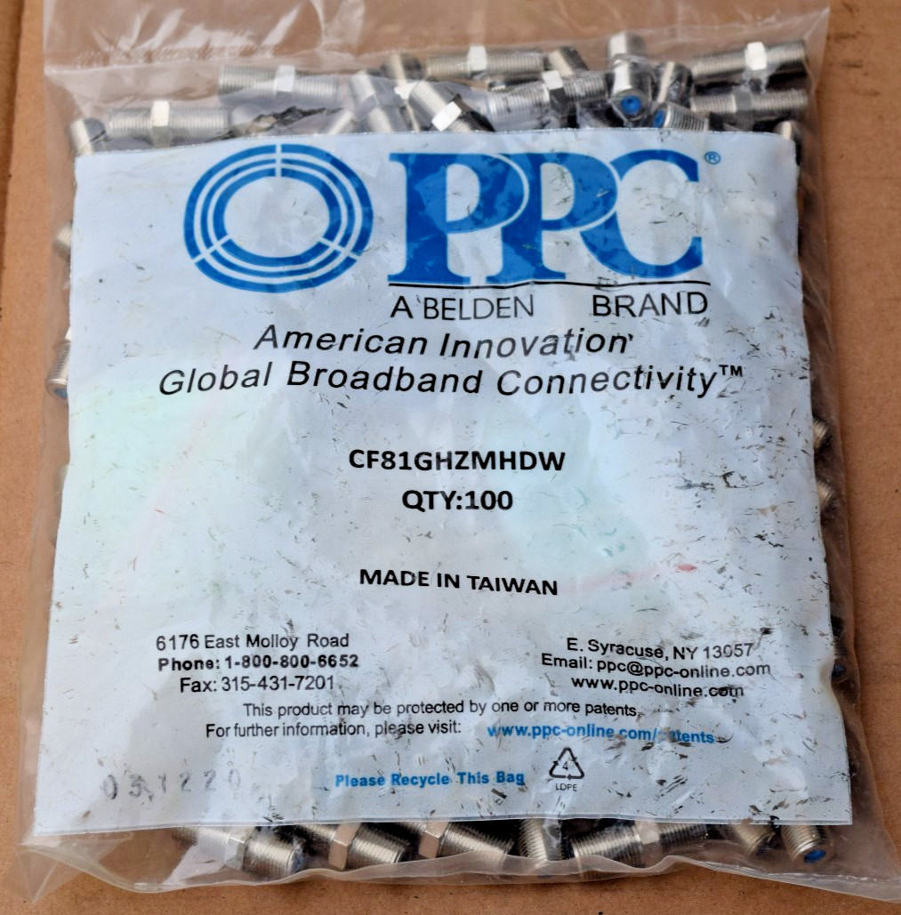 100 PPC F81 Barrel RG6 Female Slice Coax Cable Connector 3GHz CF81GHZMHDW NEW