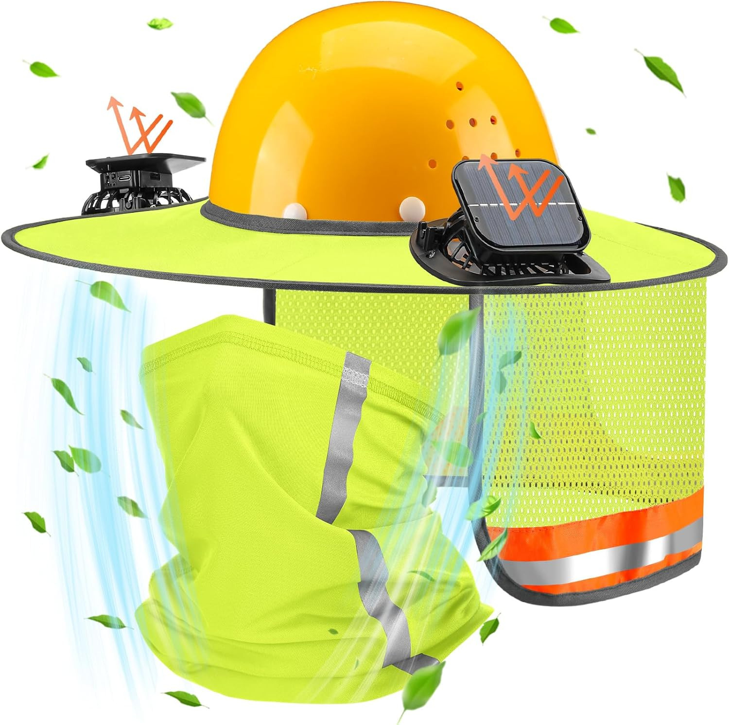 1 Set Sun Hard Hat Shade Full Brim Hard Hat Sun Visor with Solar Fans and Nec...