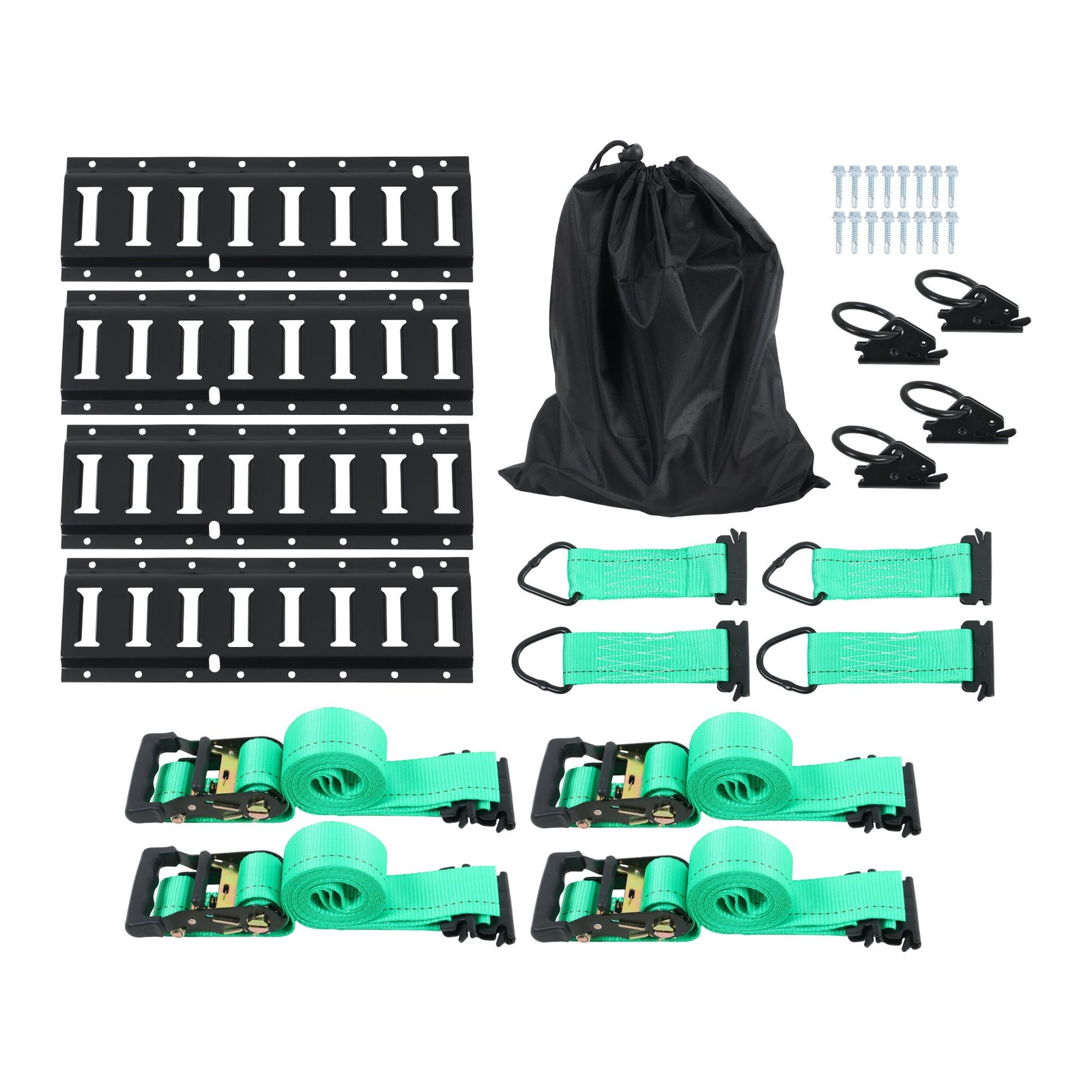 Heavy Duty 1.3 Foot E Track Rails, 17 Piece Kit W/ Black Powder Coat For UTV Van