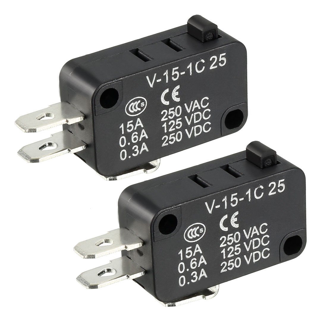 2PCS V-15-1C25 15A 250V AC 3 Terminals Snap Button Type Miniature Micro Switch