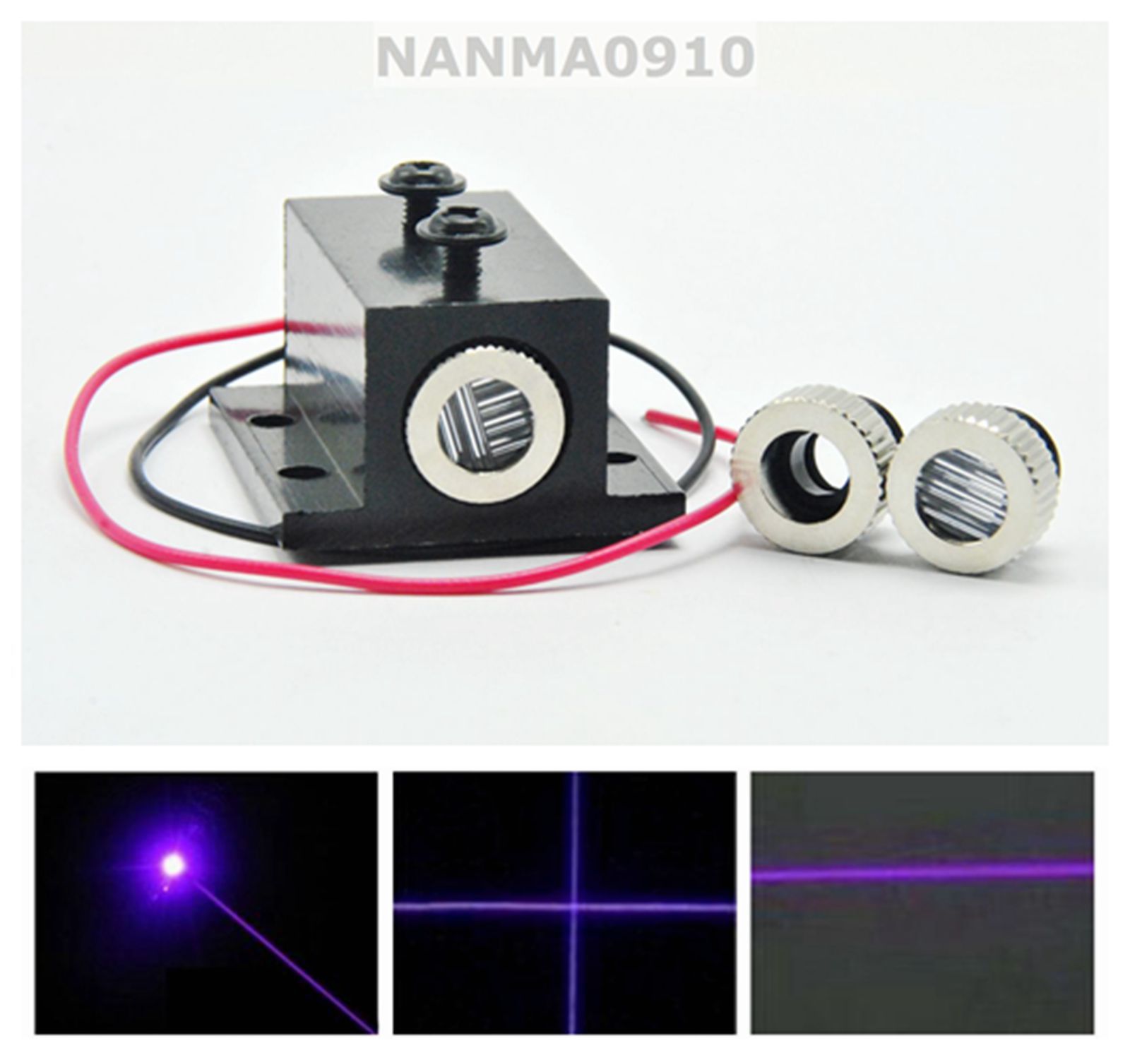 405nm 10mW 3in1 Dot/Line/Cross Focusable Violet Blue Laser Module w Heatsink