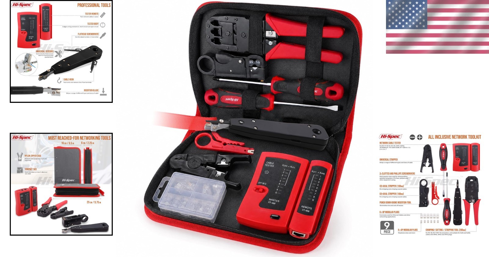Beginner-Friendly Network Testing & Crimping Tools – 9-Piece Kit in Zipper Case