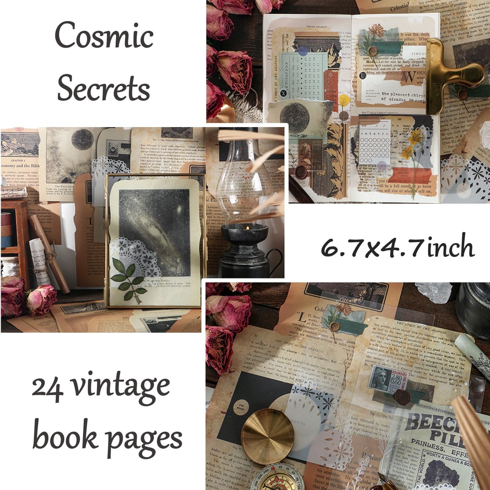 Vintage Aesthetic Scrapbook Supplies Kit with Paper, Stickers Dark4