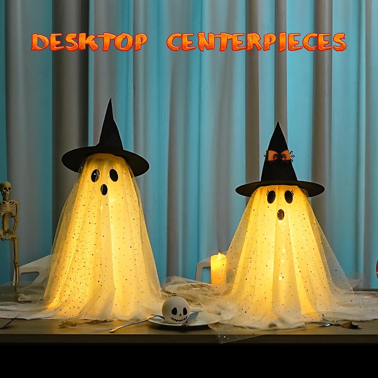 AYGXU 2pcs Halloween Decorations Indoor,Ghost Decor with String Lights White