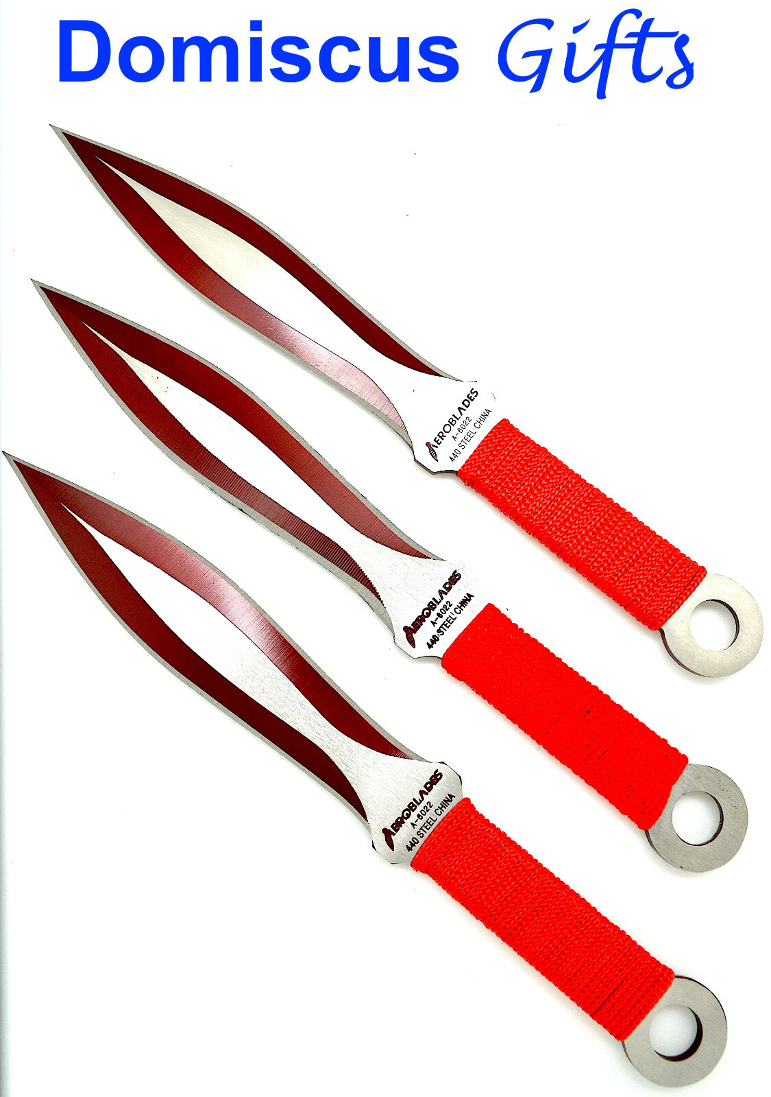 9" NEW! 3 Pc AEROBLADES Red Cord-Wrapped THROWING KNIVES Throw Knife Set