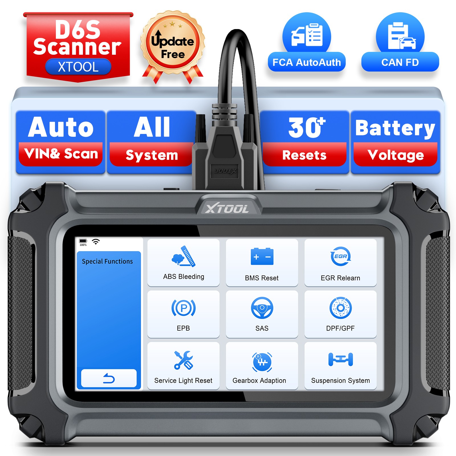 XTOOL D6S OBD2 Scanner Full System Diagnostic Code Reader Scan Tool FCA Autoauth