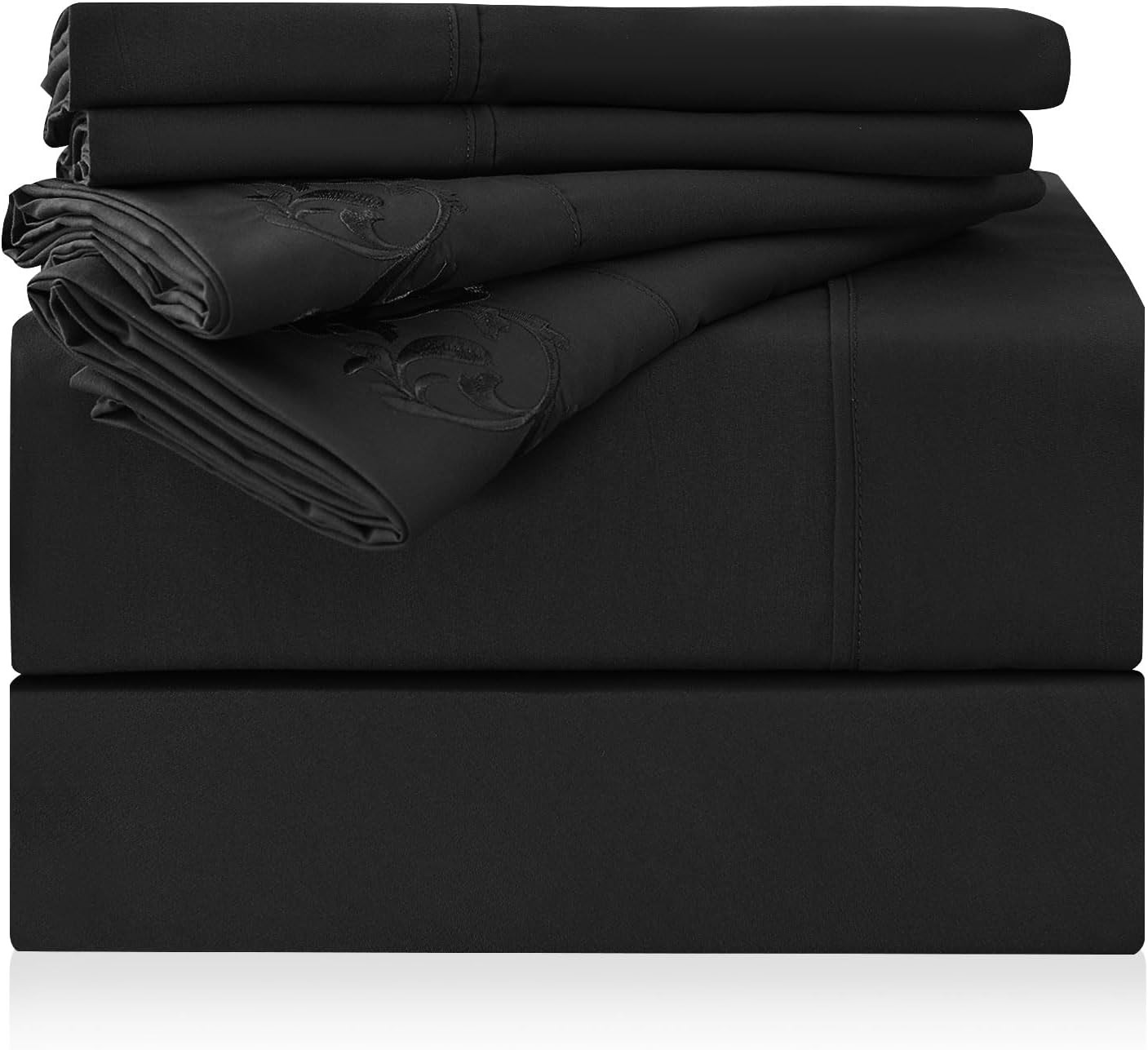 LONAVA Queen Size Sheet Set - 6 Piece Hotel Luxury Queen(6pc), Black