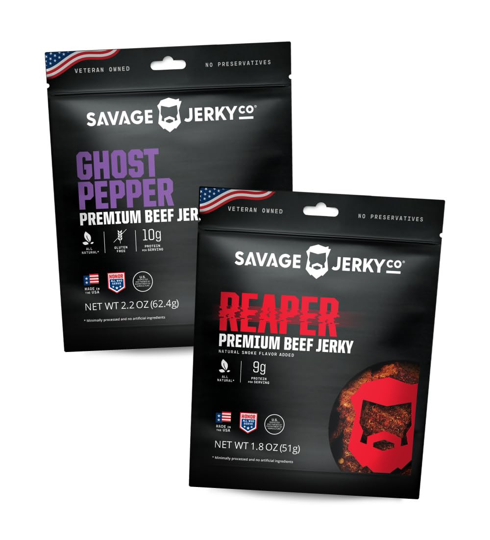 Savage Jerky Premium Ghost Pepper and Reaper Beef Jerky Spicy Bundle - Combo Pac