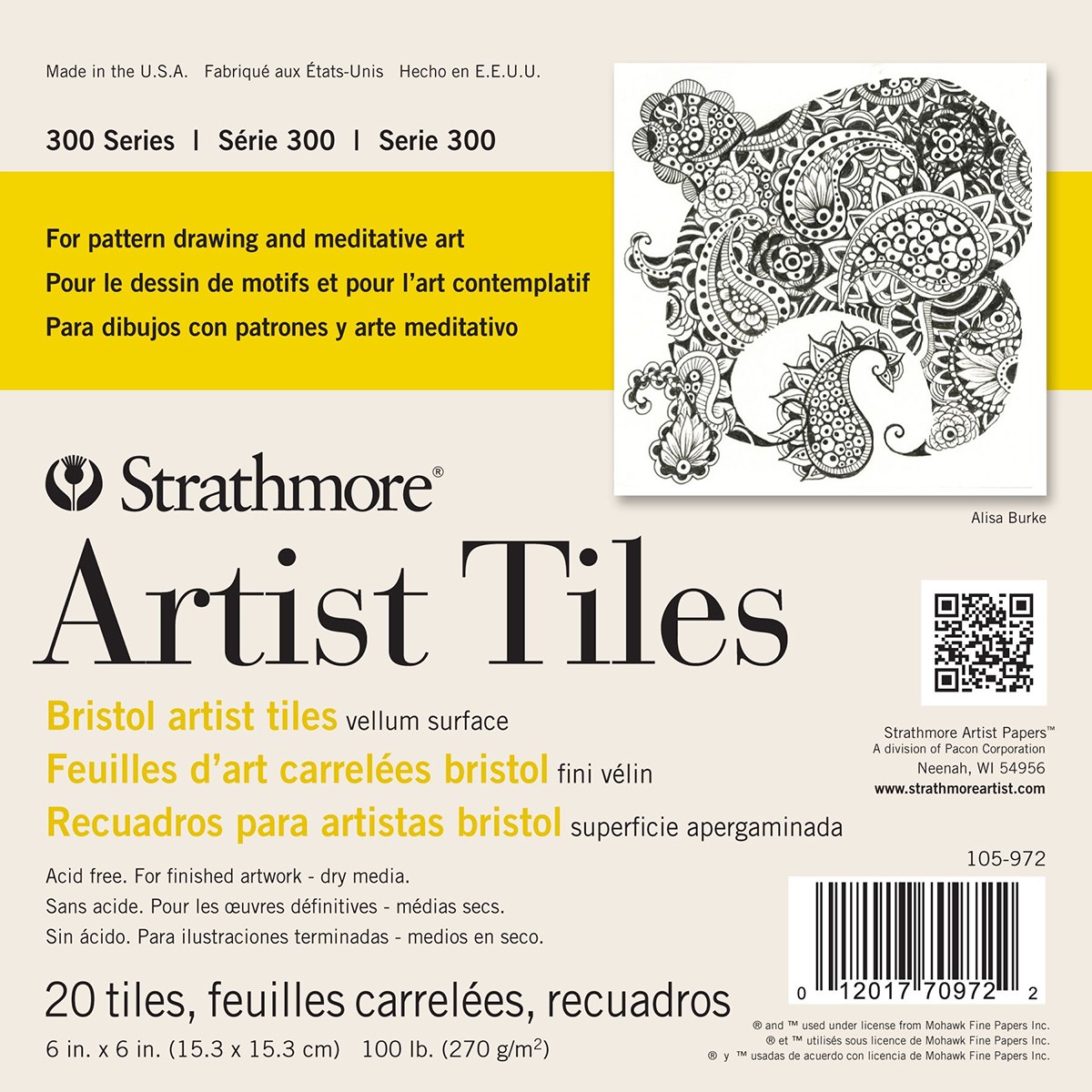 Strathmore Artist Tiles 6"X6" 20/Pkg-Bristol Vellum