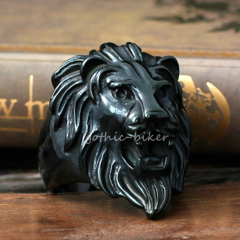 Black Lion Head 316L Stainless Steel Men's Biker Ring King Of Animal Jewelry