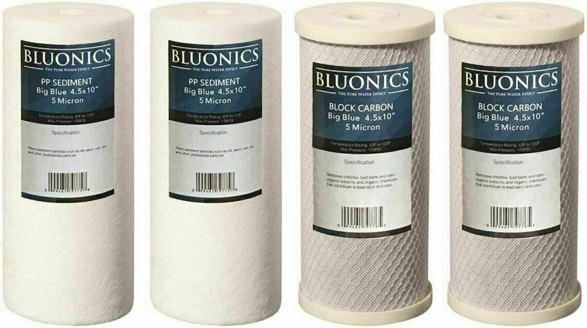 Bluonics  4 CTO Carbon Block & Sediment 4.5"x10" Replacement Filter Cartridges