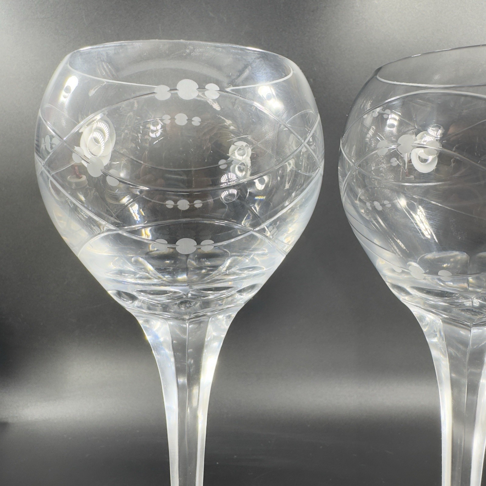 Royal Doulton PRECIOUS Pattern Clear Crystal Goblet Etched Glasses Cups VTG Set2