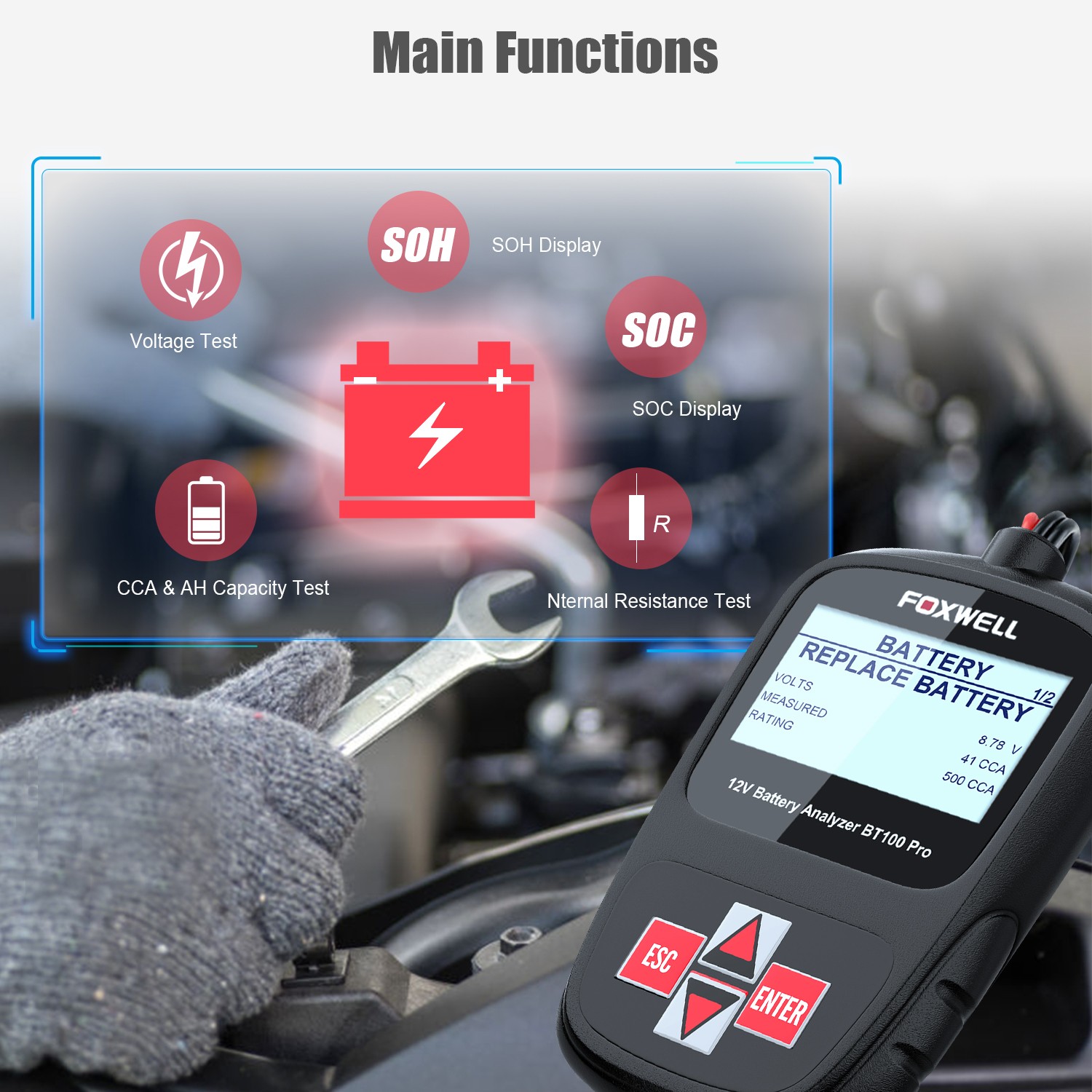 FOXWELL BT100 Pro Code Reader Battery Tester Cranking Charging Voltage Tester