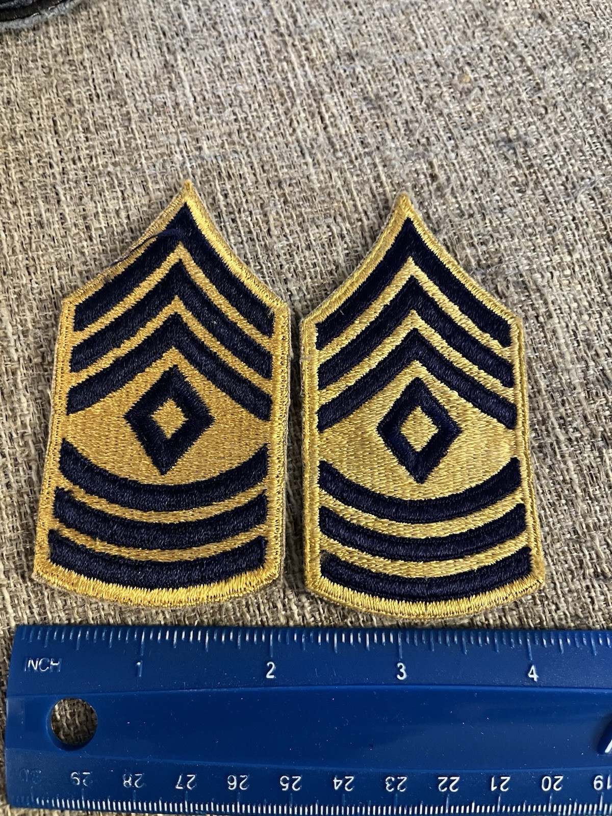 Pair Korea War Era First Sergeant Enlisted Rank Patches Blue And Yellow INV12050