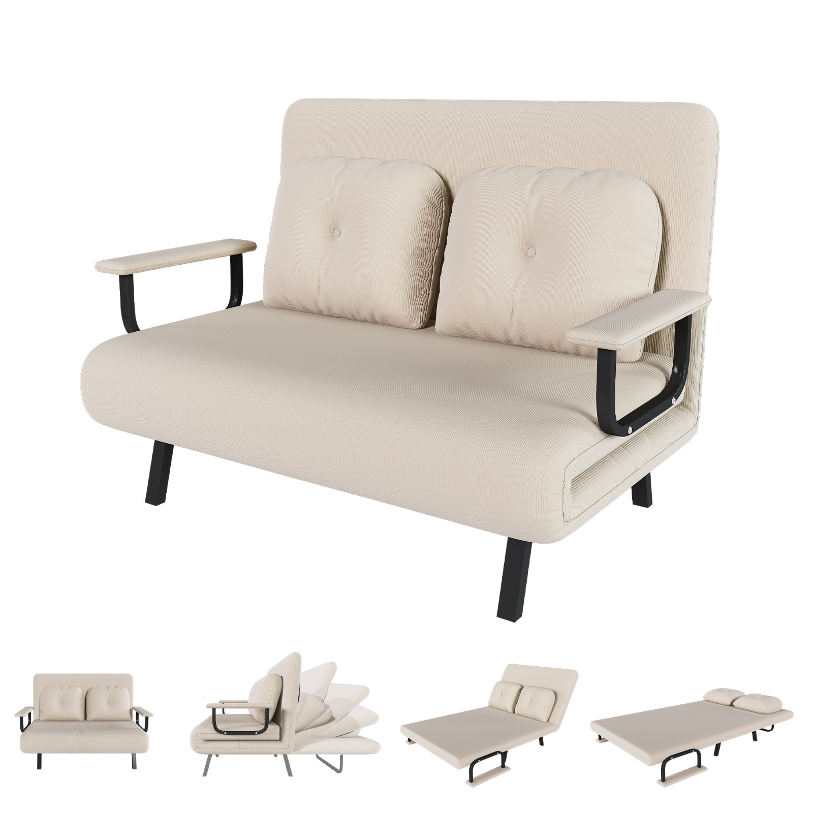 46" Wide Folding Sofa Bed 5-in-1 Convertible Chair for Two Adjustable Backrest