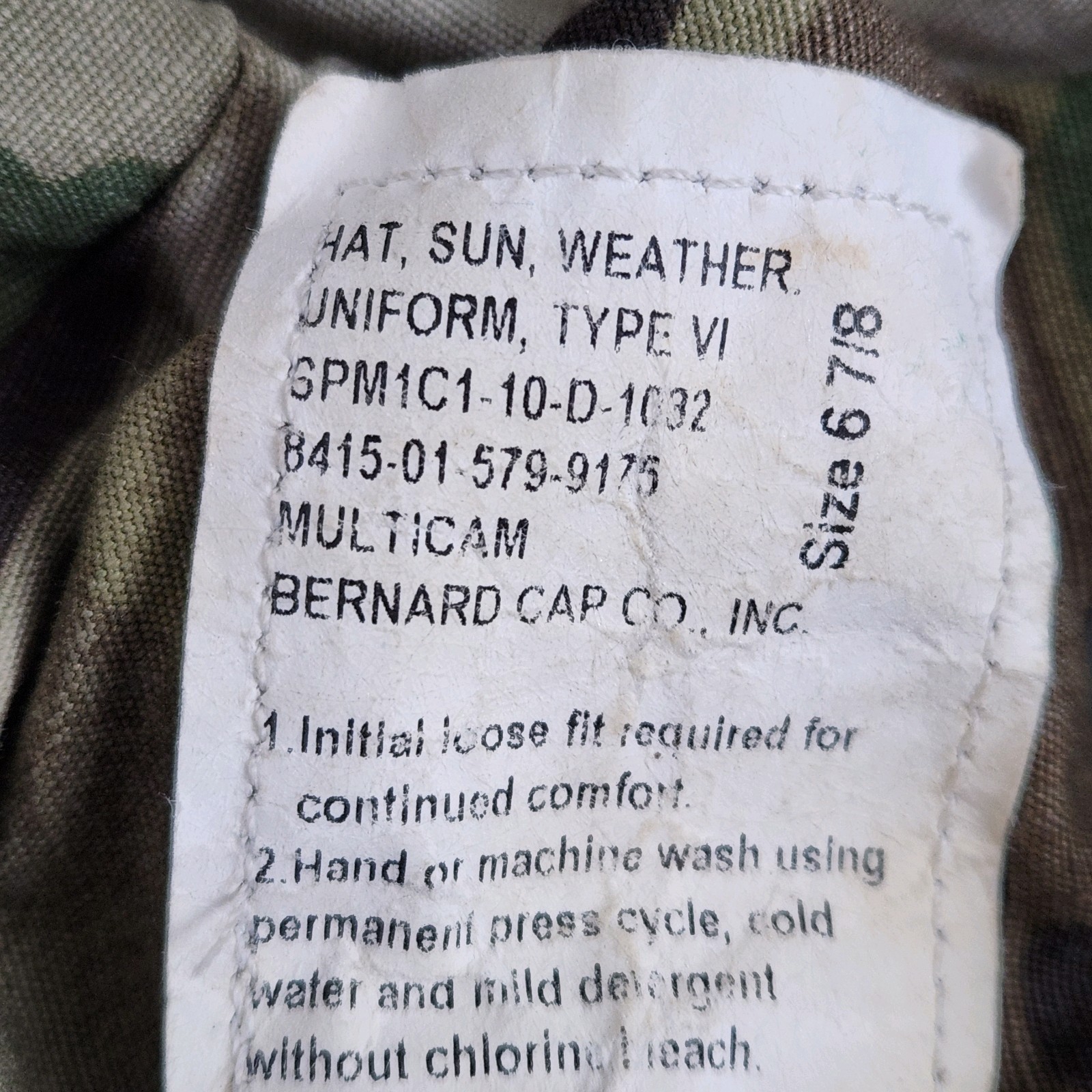 Authentic Multicam Boonie Hat Military Tactical Sun Uniform Type VI Size 6 7/8