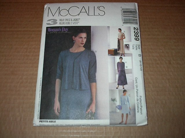McCalls Pattern 2399 Misses' Dress in Two Lengths and Unlined Jacket Sz 8~12 Unc