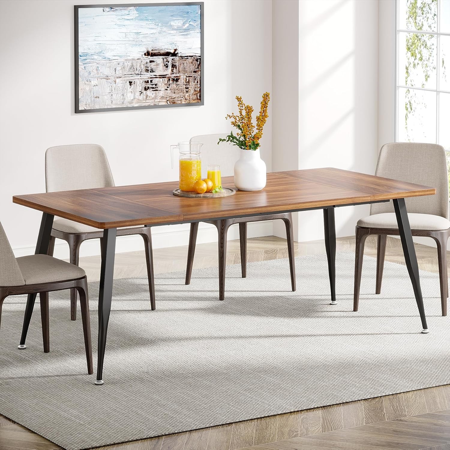 70.9 Inch Large Dining Table 6 to 8 Industrial Kitchen Table Furniture W/ Metal