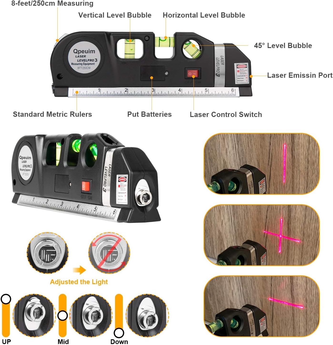 Laser Level Tool, Multipurpose Kit Standard Cross Black, Green