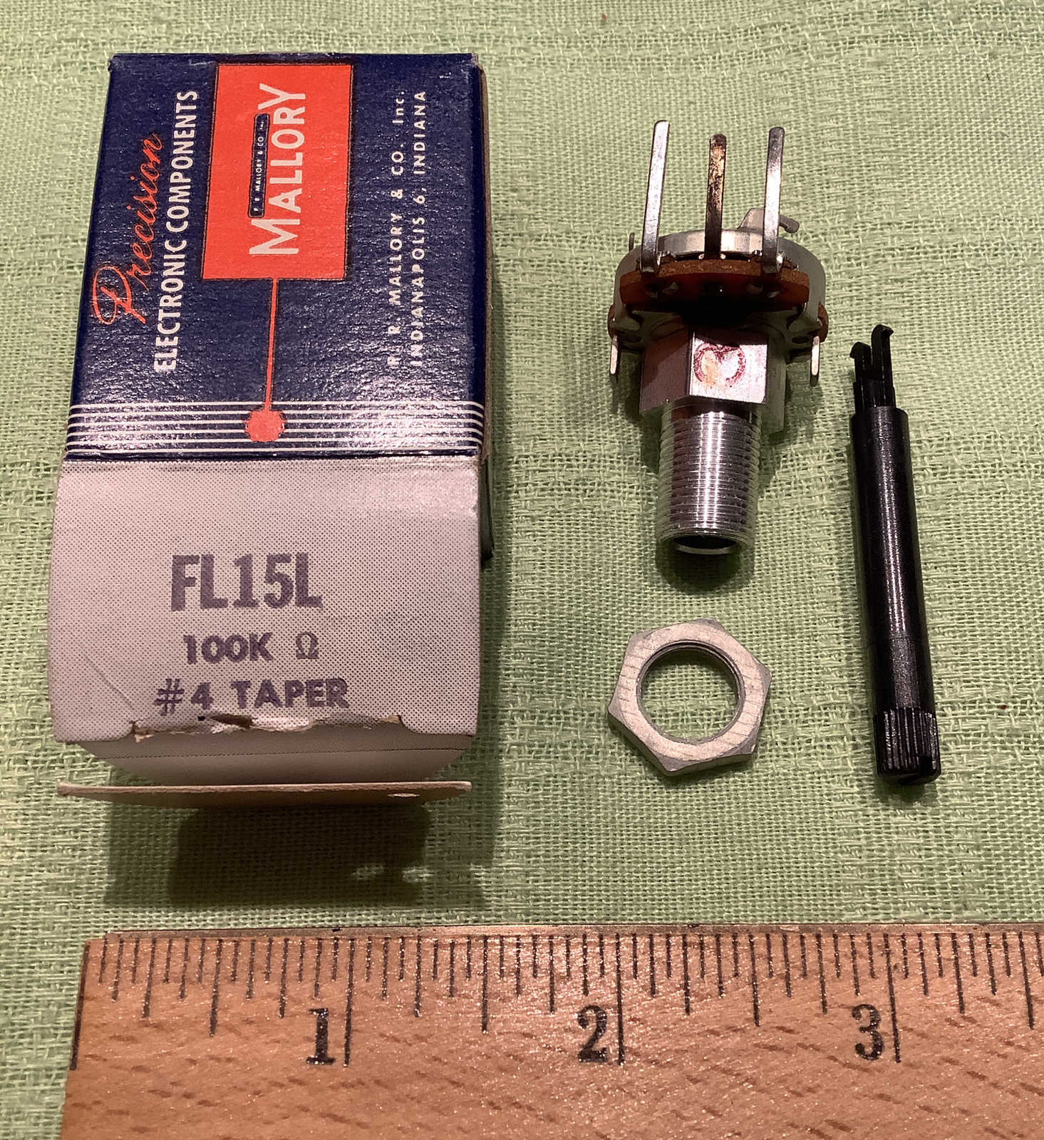 Mallory Potentiometer FL15L 100K ohms #4 taper  with shaft