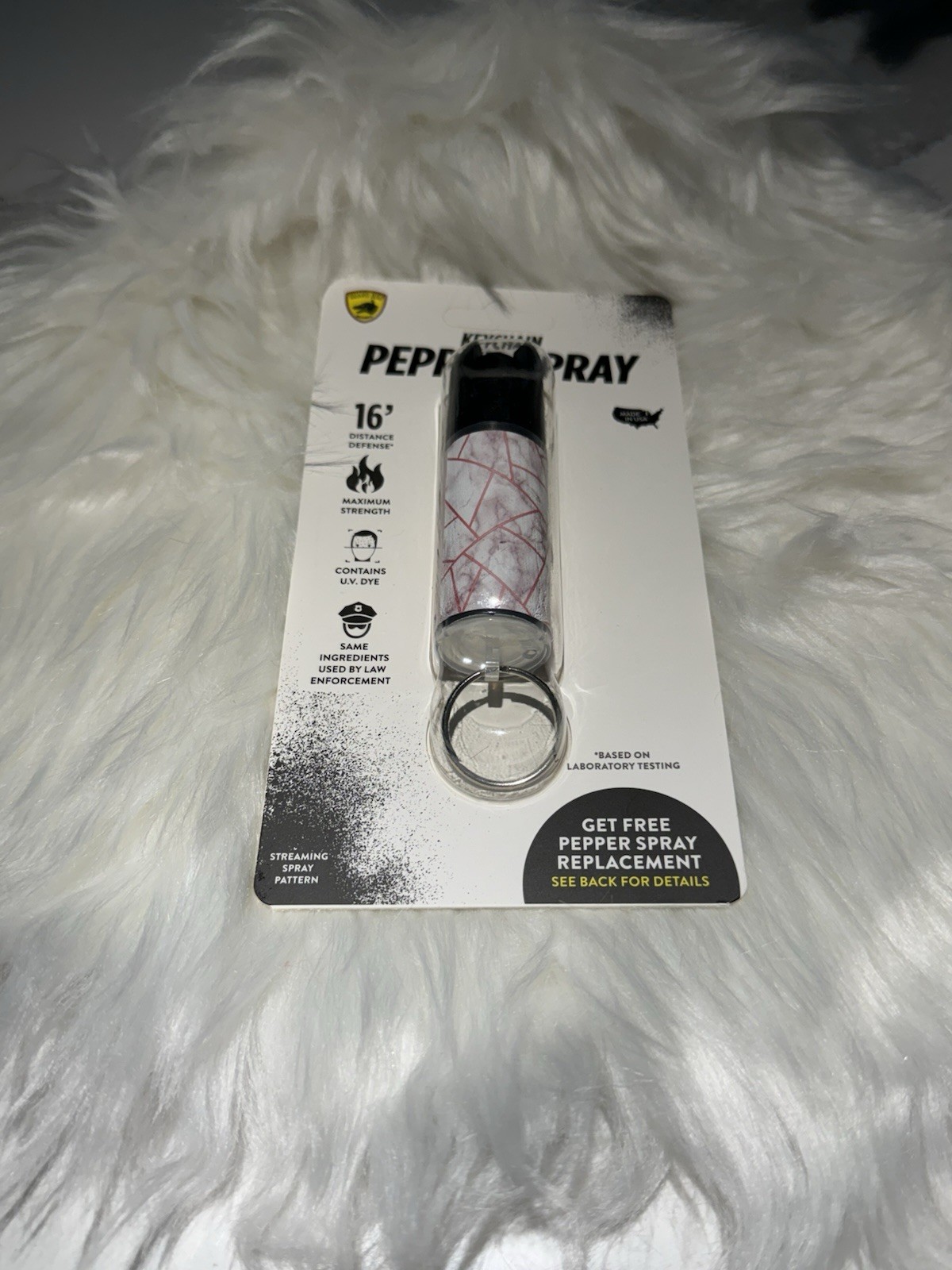 Keychain Pepper Spray 16’ Distance Defense Maximum Strength White Pink