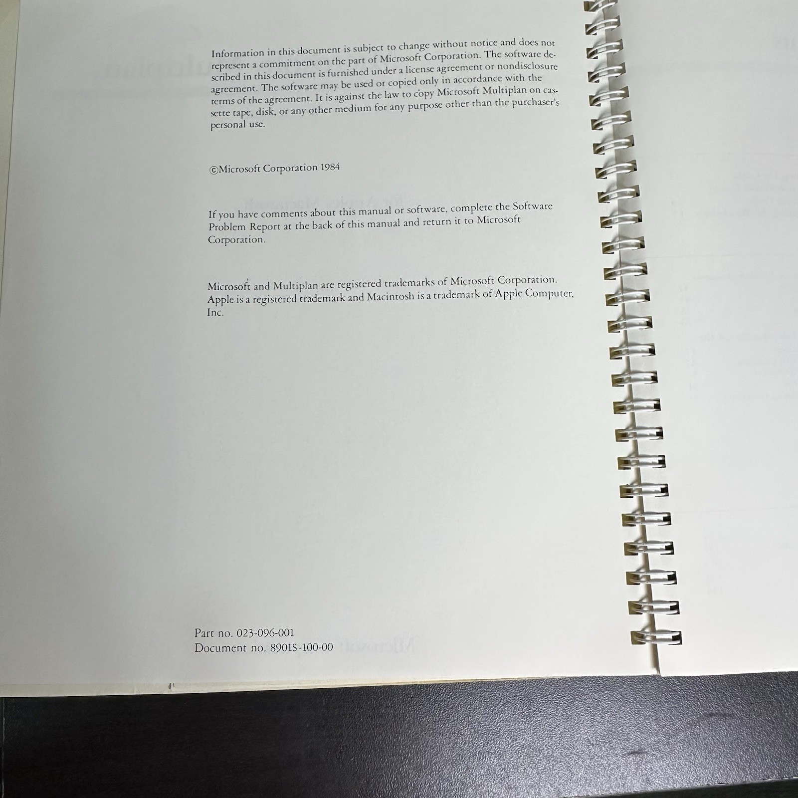 1984 Microsoft MULTIPLAN Manual Spreadsheet Macintosh 128K Vintage Computing