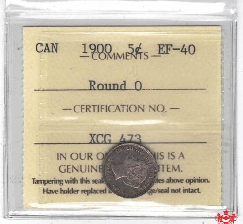 1900 Canada 5 Cents Round 0 - ICCS EF40 - XCG 473
