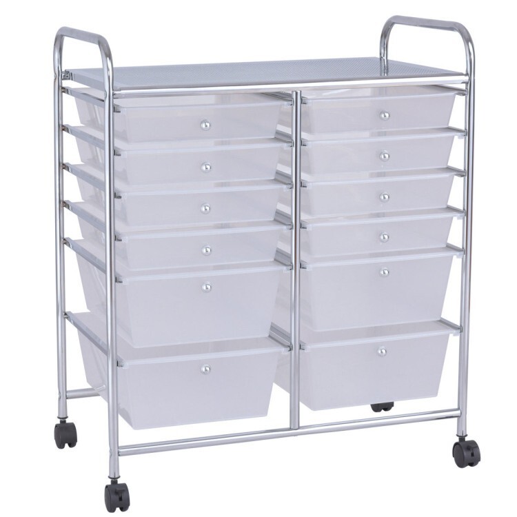 12-Drawer Utility Storage Rolling Cart w/Removable Drawers and Lockable Wheels