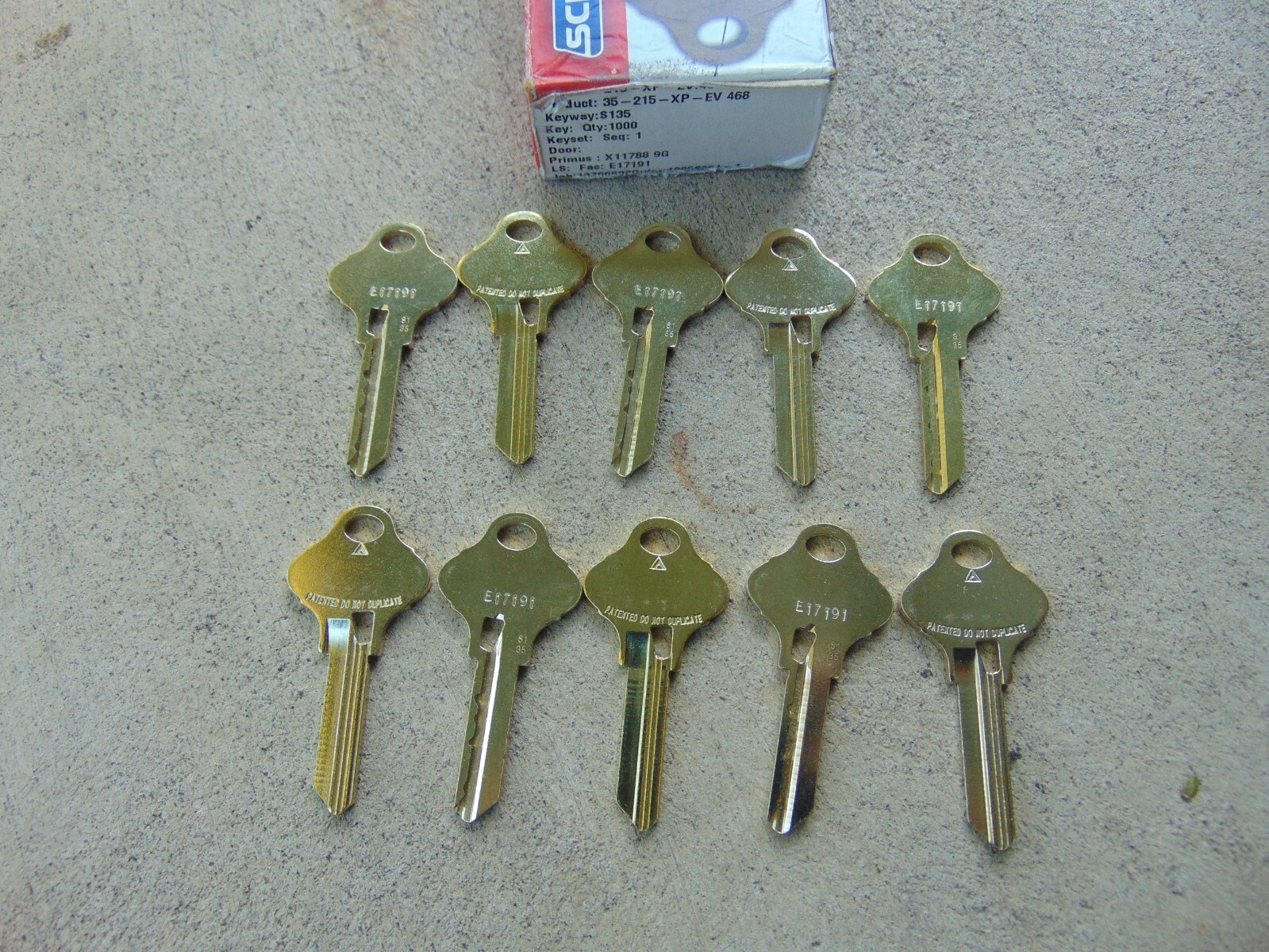 10  KEYS   EVEREST PRIMUS SCHLAGE S135  KEYS UNCUT    LOCKSMITH