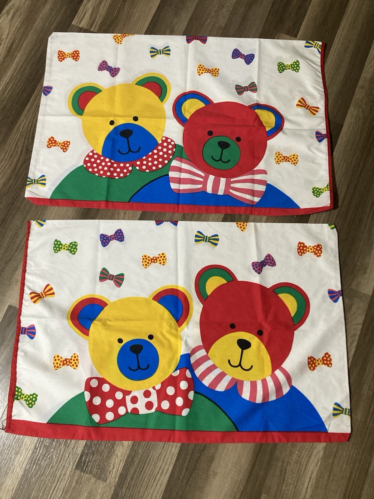 Vintage Teddy Bear Pillowcases 1990s Standard Pillow Case Bright Rainbow Kids
