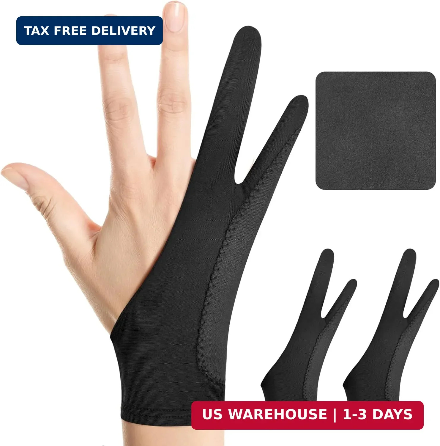 Digital Drawing Glove 3-layer Palm Rejection Two-finger 2-pack Black Fits Both