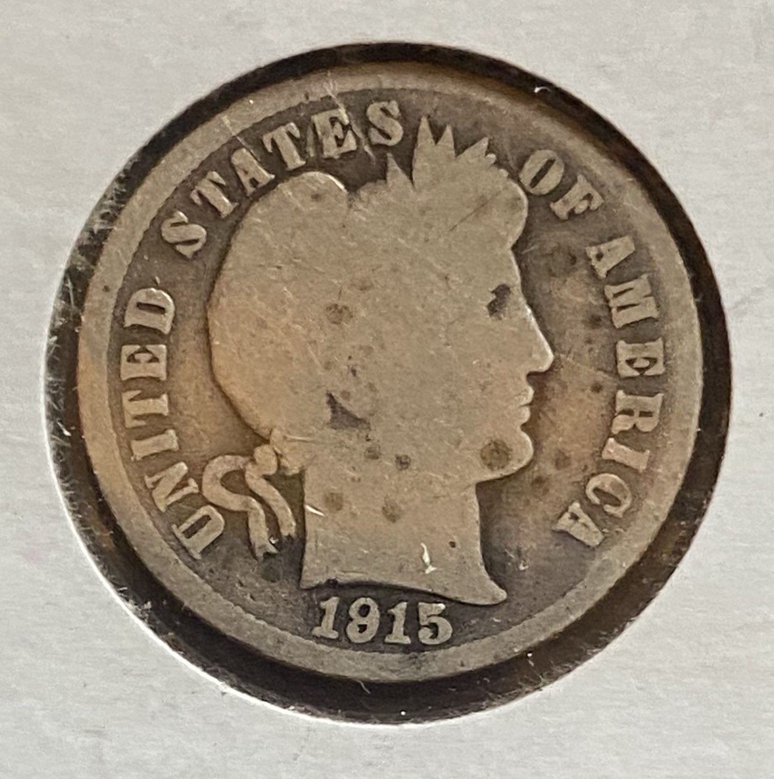 1915 Barber Dime Philadelphia Good 90% Silver Pre-WWI Historic US Coin 10c